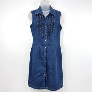 VTG Y2K Denim Rampage Dress Womens 11 Western Country Rodeo Boho Pearl Snap